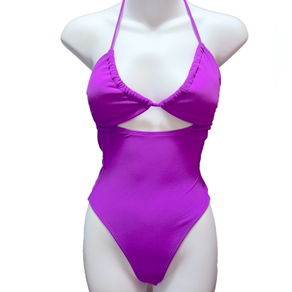 Xhilaration Other - Ribbed Tunneled U-Neck One Piece Swimsuit - Neon Purple